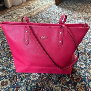 Coach raspberry red Leather Tote